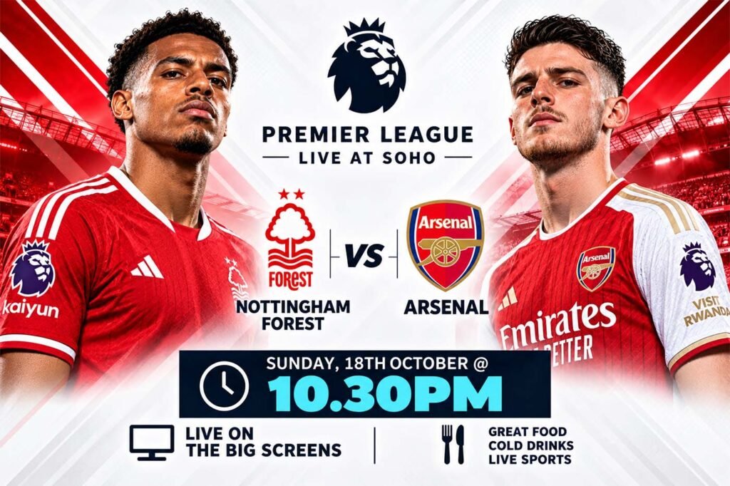 nottingham forest v arsenal, premier league live at soho koh phangan